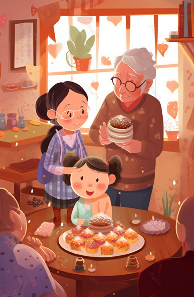 孩子生日一家人团聚插画背景,插画/手绘图,插画/手绘图库,插画/手绘图下载,插画/手绘